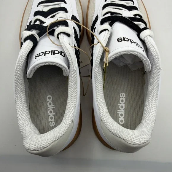 Adidas Women White Black Gum Sole Low Top Striped Athletic Sneakers . Size 9 - Picture 14 of 15